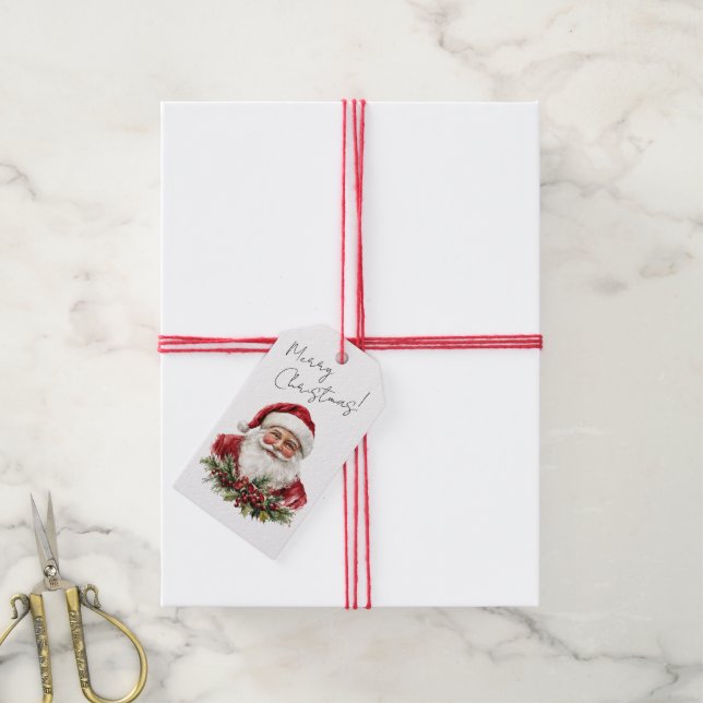 Etiqueta Para Presente Merry Christmas Santa Claus Holiday XMas  (Com cordão)