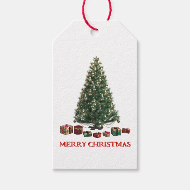 Etiqueta Para Presente Merry Christmas. Tree (design 1) with gifts (Frente)