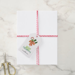 Etiqueta Para Presente Merry Christmas Watercolor Candy Cane Personalizad