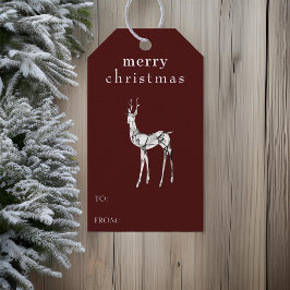 Etiqueta Para Presente Merry Christmas Watercolor Reindeer Simple Modern