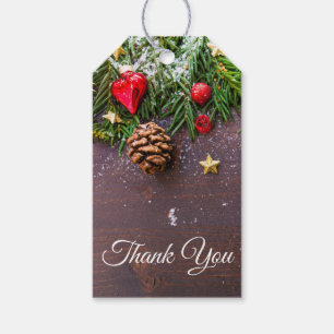 Etiqueta Para Presente Mesa de Natal russa com pinheiro e neve Obrigado
