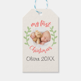 Etiqueta Para Presente Meu nome de bebê de Natal de 1rua, FOTO Wreath Dag