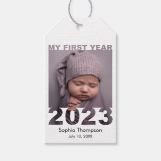 Etiqueta Para Presente Meu Primeiro Ano 2023 Bebê de Corte Moderno Branco