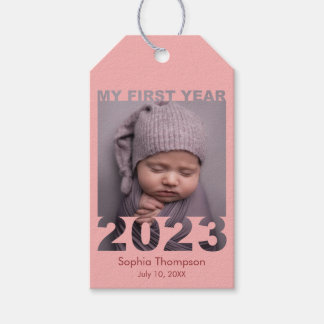 Etiqueta Para Presente Meu Primeiro Ano 2023 Bebê de Corte Moderno Coral