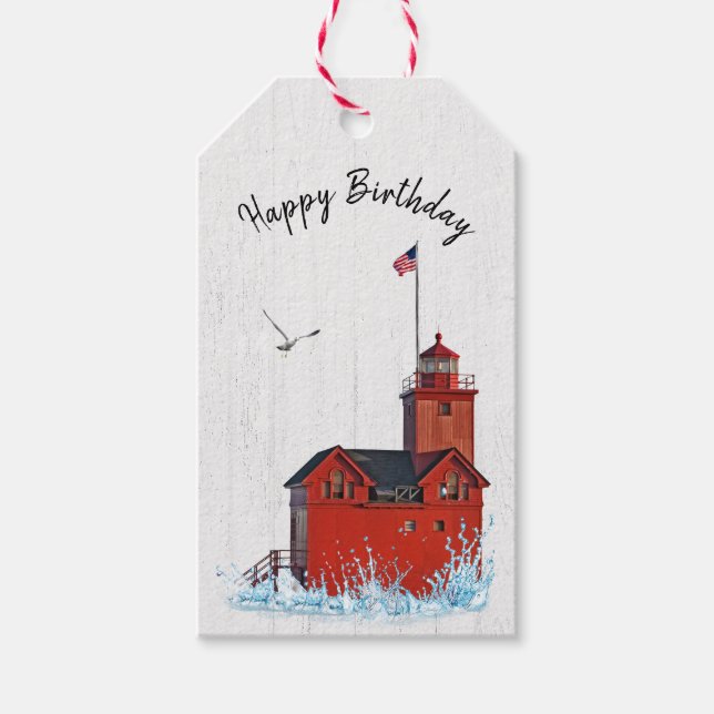 Etiqueta Para Presente Michigan Big Red Lighthouse  (Frente)