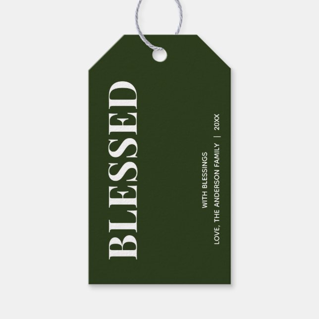 Etiqueta Para Presente Minimal BLESSED | Forest Green Holiday (Frente)