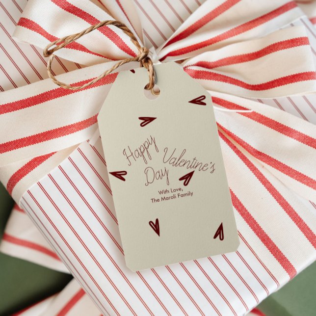 Etiqueta Para Presente Minimal Burgundy & Cream Hearts Valentine (Criador carregado)