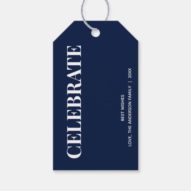 Etiqueta Para Presente Minimal CELEBRATE | Navy Blue Holiday (Frente)