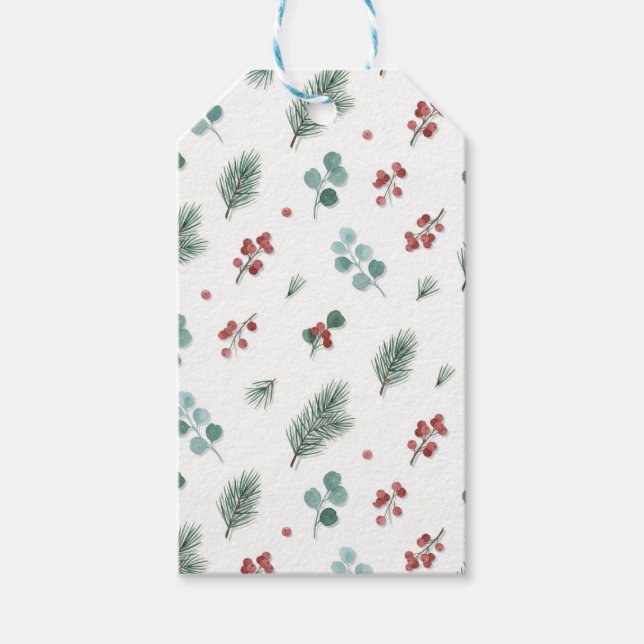Etiqueta Para Presente Minimal Christmas Pattern, Pine & Berries  (Frente)