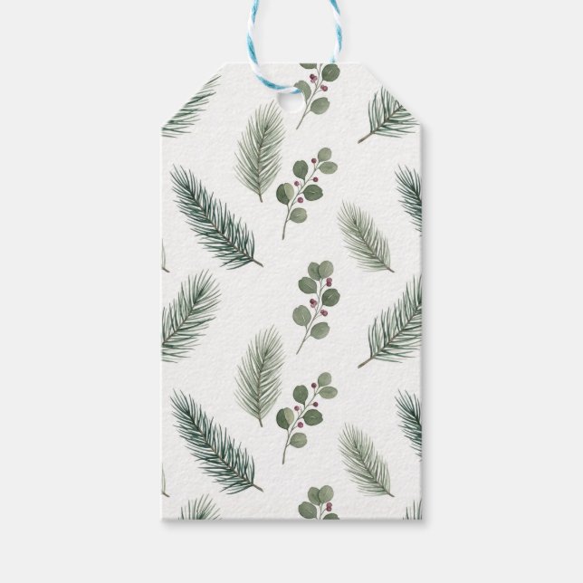 Etiqueta Para Presente Minimal Christmas Pine Pattern, Scandi Style (Frente)