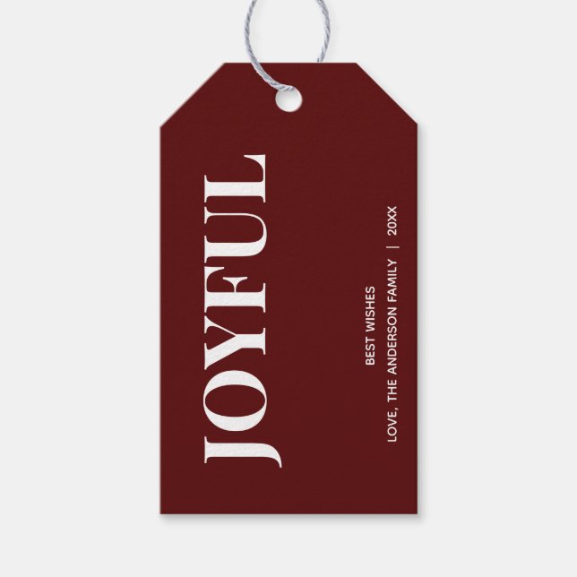 Etiqueta Para Presente Minimal JOYFUL | Férias Vermelho Intenso (Frente)