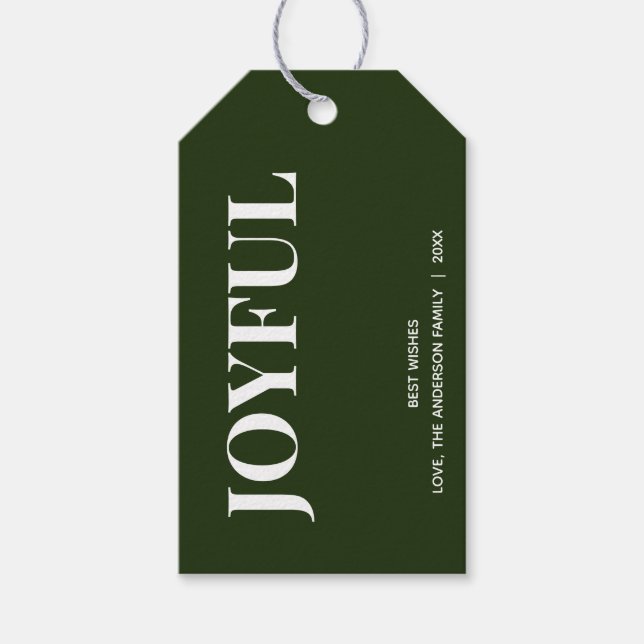 Etiqueta Para Presente Minimal JOYFUL | Verde Floresta Feriado (Frente)