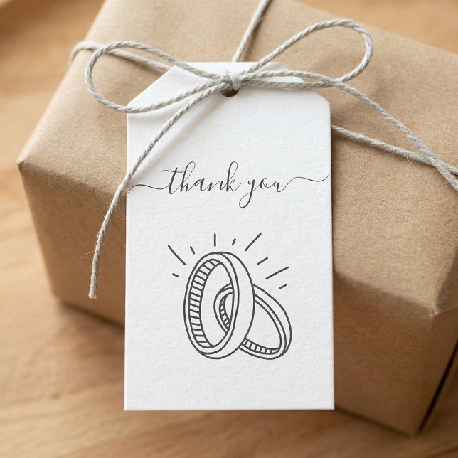 Etiqueta Para Presente Minimal Script Thank You with Wedding Rings (Minimal Script Thank You with Wedding Rings Gift Tags)