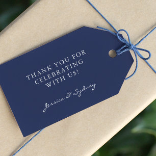 Etiqueta Para Presente Minimalist Dark Navy Blue Script Custom Thank You