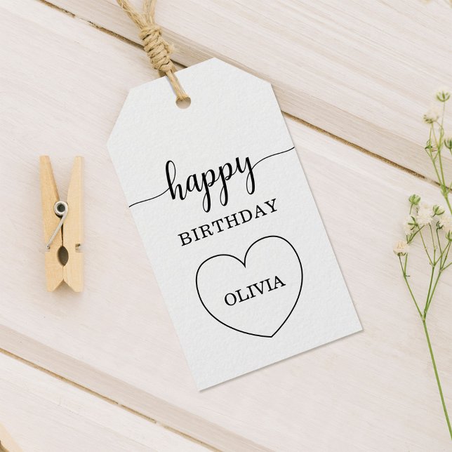 Etiqueta Para Presente Minimalist Happy Birthday Heart Frame (Criador carregado)