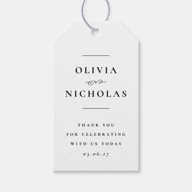Etiqueta Para Presente Mínimo de casamento branco e preto (Frente)