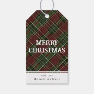 Etiqueta Para Presente Mínimo Vermelho e Xadrez Verde Feliz Natal