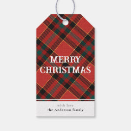 Etiqueta Para Presente Mínimo Vermelho e Xadrez Verde Feliz Natal