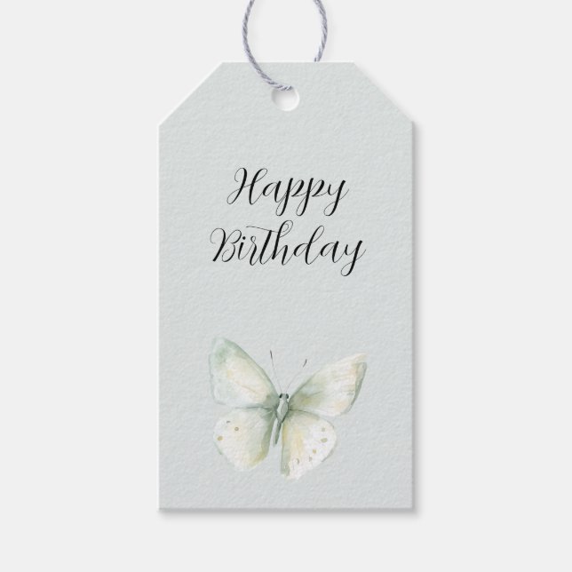Etiqueta Para Presente Mint Butterflies Birthday (Frente)
