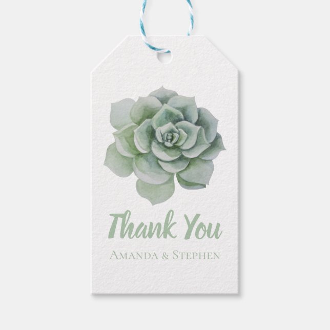 Etiqueta Para Presente Mint Green Succulent Cactus Obrigado Casamento (Frente)