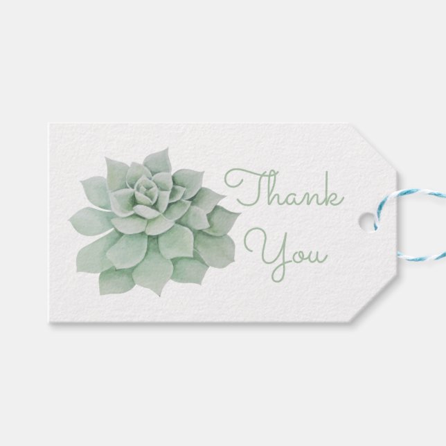 Etiqueta Para Presente Mint Green Succulent Cactus Obrigado Casamento (Frente (horizontal))
