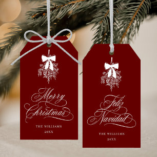 Etiqueta Para Presente Mistletoe Feliz Natal Feliz Navidad Vermelho