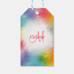 Etiqueta Para Presente Modelo de Chuva de Cores Moderna Colorida Monogram