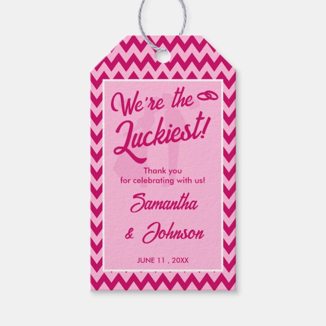 Etiqueta Para Presente Modern Blush Pink Chevron Stripe Wedding (Frente)