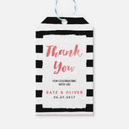 Etiqueta Para Presente Modern Chic Black & White Strips Obrigado