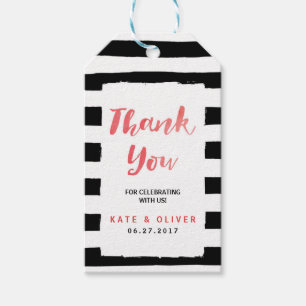 Etiqueta Para Presente Modern Chic Black & White Strips Obrigado