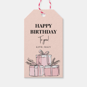 Etiqueta Para Presente Modern Clean Beige Wrapt Gift Box Feliz Aniversári