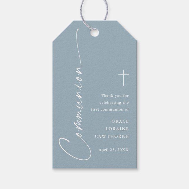 Etiqueta Para Presente Modern Dusty Blue Primeira Comunhão Obrigado (Frente)