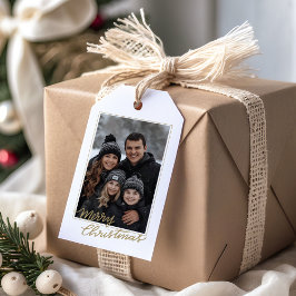 Etiqueta Para Presente Modern Elegant Black and Gold Family Photo
