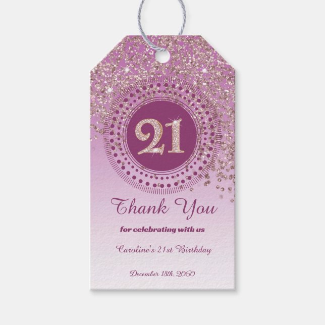 Etiqueta Para Presente Modern Falling Rose Gold Glitter 21st Birthday (Frente)