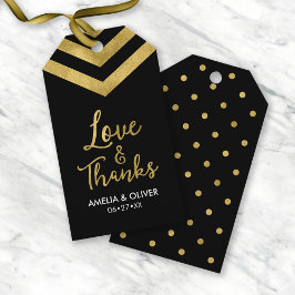 Etiqueta Para Presente Modern Faux Dourado Chevron Love e Obrigados