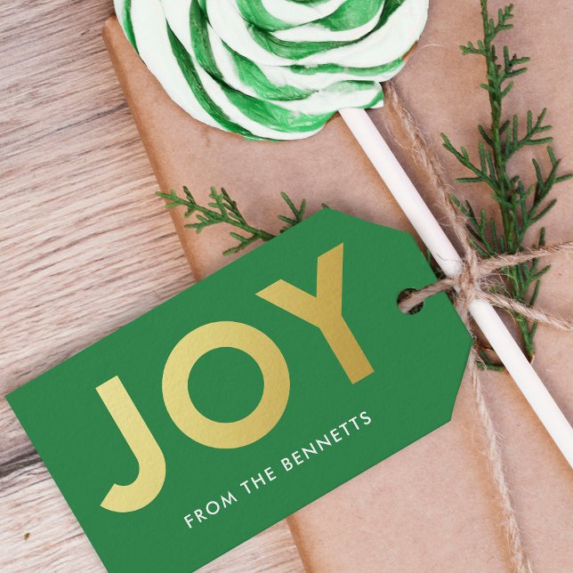 Etiqueta Para Presente Modern Faux Foil Joy Natal (Criador carregado)