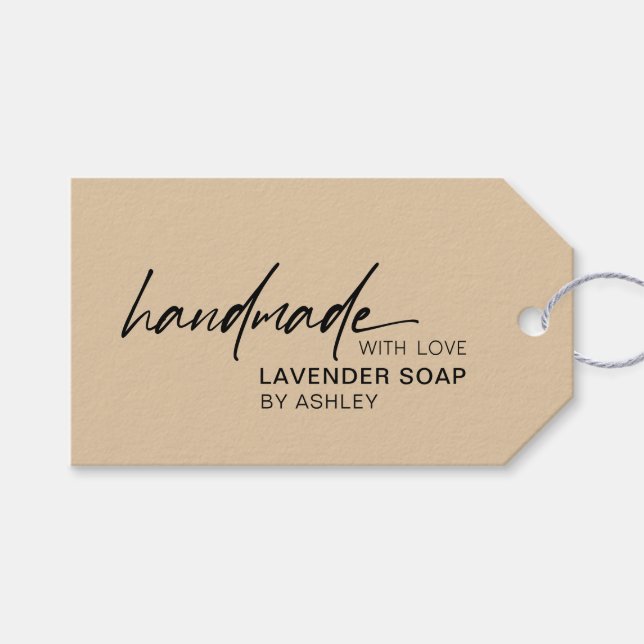 Etiqueta Para Presente Modern Handmade with Love Manuscrito (Frente (horizontal))