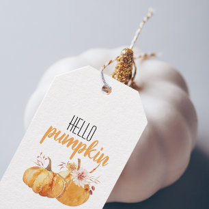 Etiqueta Para Presente Modern Hello Pumpkin Orange Pumpkin With Flowers