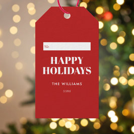 Etiqueta Para Presente Modern Minimalist Red Happy Holidays