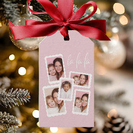 Etiqueta Para Presente Modern Pink “Fa La La” Multi Photo Christmas Gift 