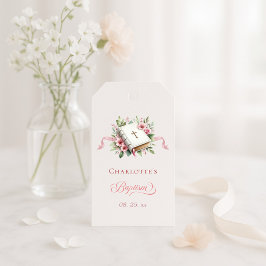 Etiqueta Para Presente Modern Pink Flower Baptism