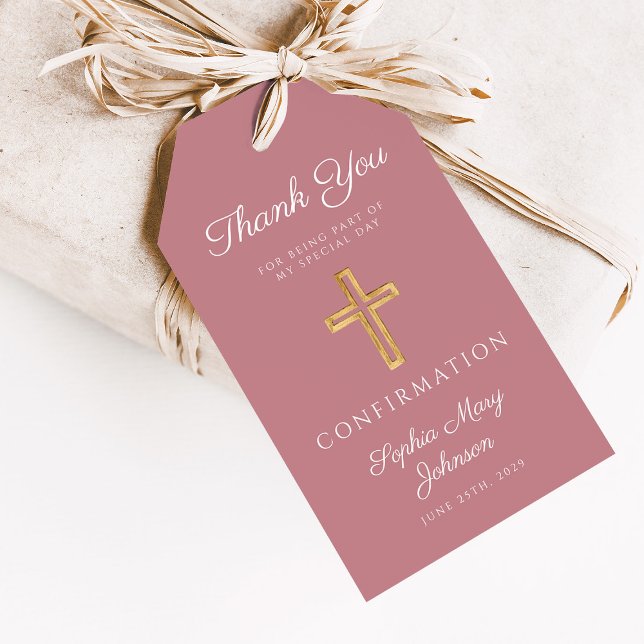 Etiqueta Para Presente Modern Pink Religious Cross Boy Confirmation (Modern Pink Religious Cross Boy Confirmation Gift Tags
)