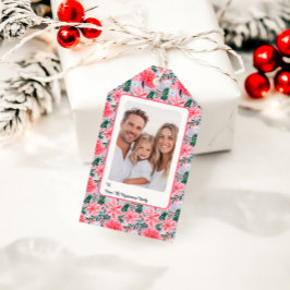 Etiqueta Para Presente Modern Pink Tropical Christmas Flowers Photo