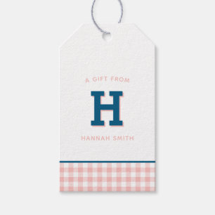 Etiqueta Para Presente Modern Preppy Monogramas e Gingham Gift Tags