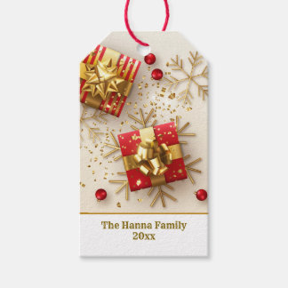 Etiqueta Para Presente Modern Red and Gold Presents Christmas Snowflakes