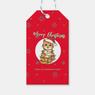 Etiqueta Para Presente Modern red merry cat snowflake Christmas kitten
