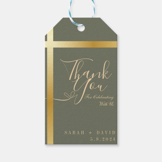 Etiqueta Para Presente Modern Sage Green Obrigado Calliografia Casamento (Frente)