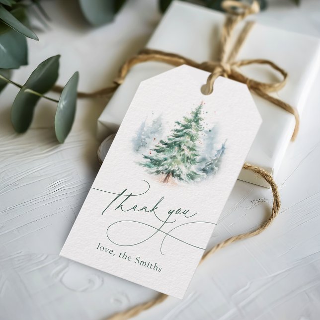 Etiqueta Para Presente Modern Script Christmas Tree Thank You (Modern Script Christmas Tree Thank You Gift Tags)