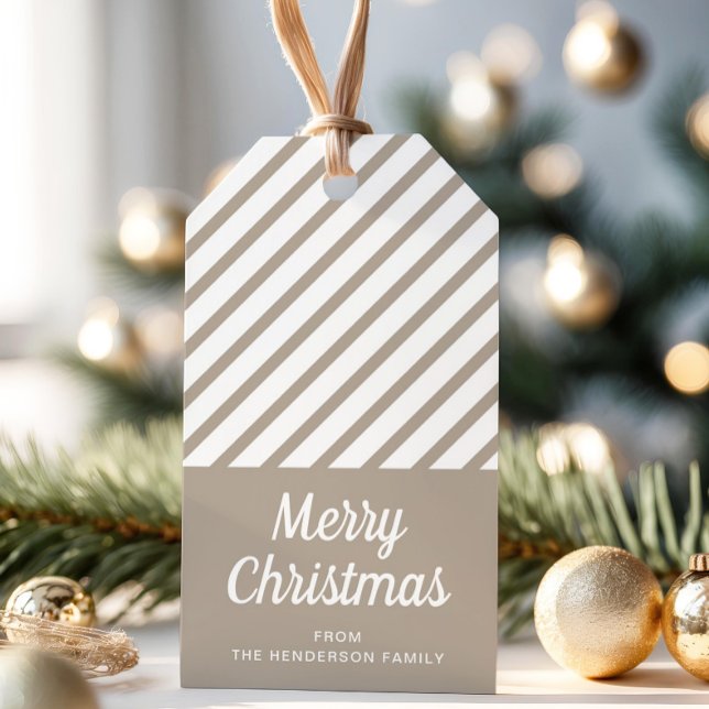 Etiqueta Para Presente Modern Stripes Feliz Natal (Modern Stripes Merry Christmas Gift Tags)