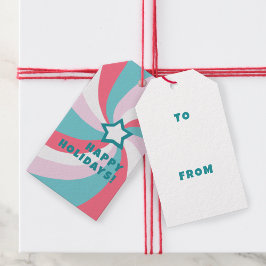 Etiqueta Para Presente Modern Swirl HAPPY HOLIDAYS CUSTOM Green TO FROM